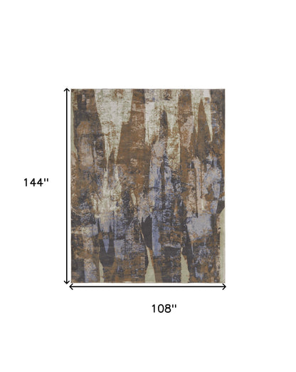 9 x 12 Brown Blue & Ivory Power Loom Distressed Rug