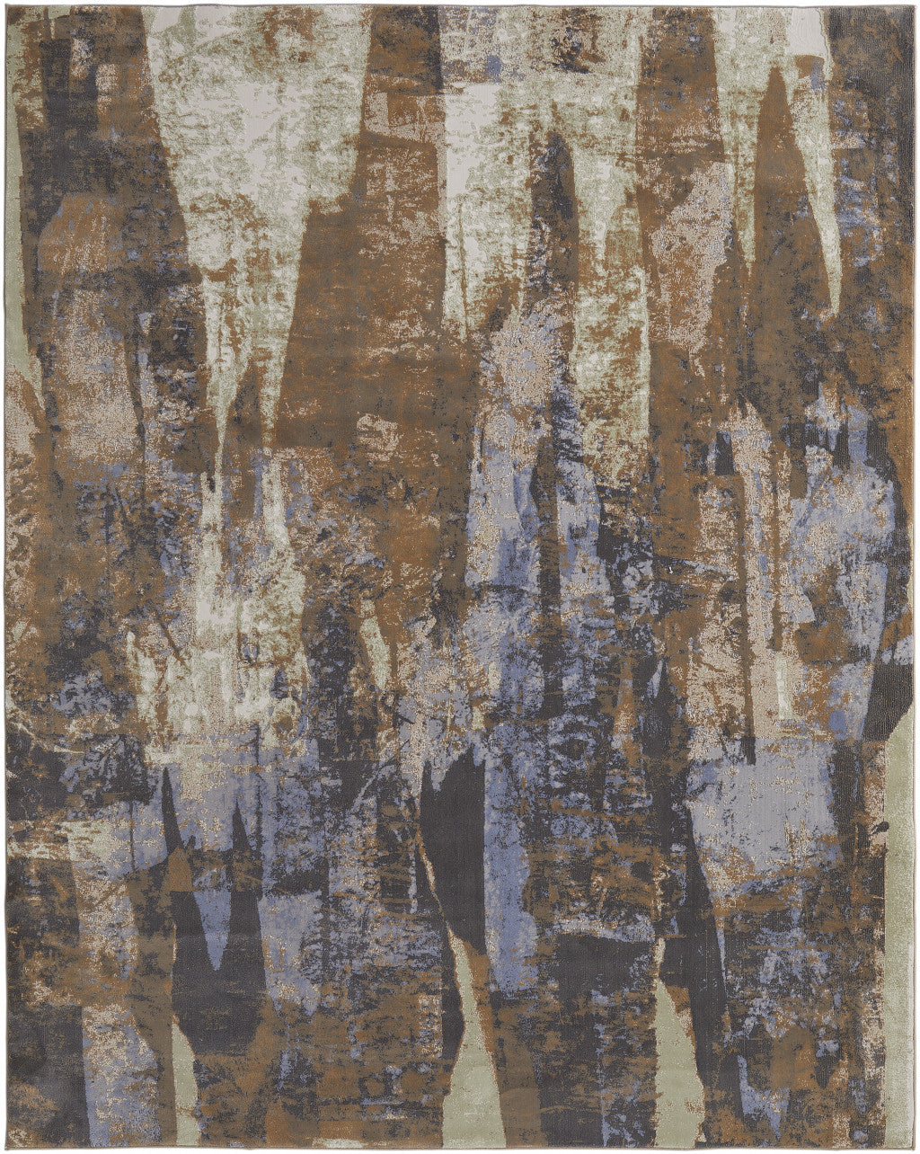 10 x 13 Brown Blue & Ivory Power Loom Distressed Rug