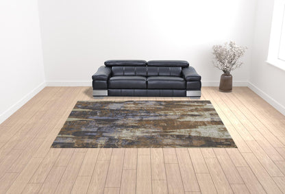 10 x 13 Brown Blue & Ivory Power Loom Distressed Rug