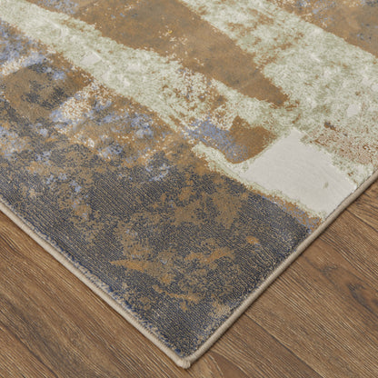 10 x 13 Brown Blue & Ivory Power Loom Distressed Rug