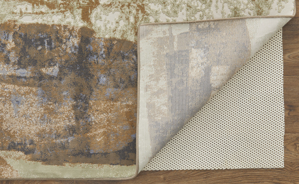 10 x 13 Brown Blue & Ivory Power Loom Distressed Rug