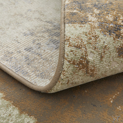 10 x 13 Brown Blue & Ivory Power Loom Distressed Rug