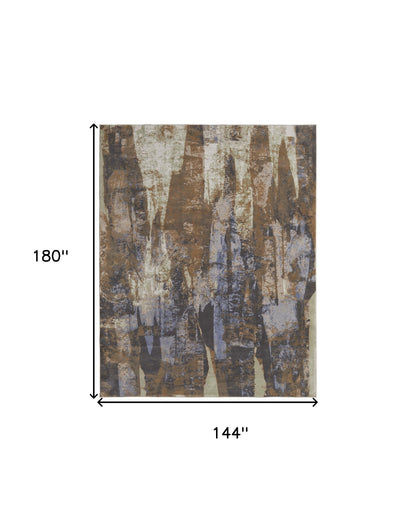 12 x 15 Brown Blue & Ivory Power Loom Distressed Rug