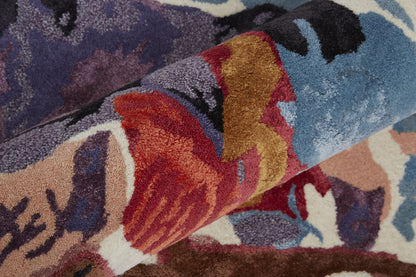 8 x 10 Blue & Red Floral Hand Tufted Rug