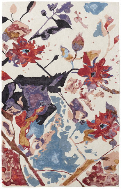 9 x 12 Blue & Red Floral Hand Tufted Rug