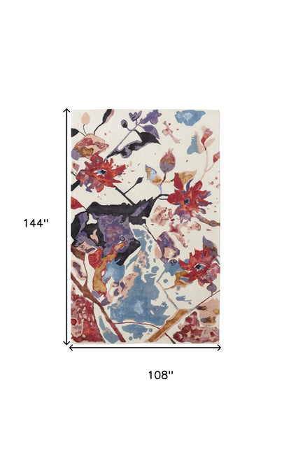 9 x 12 Blue & Red Floral Hand Tufted Rug