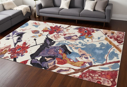 9 x 12 Blue & Red Floral Hand Tufted Rug