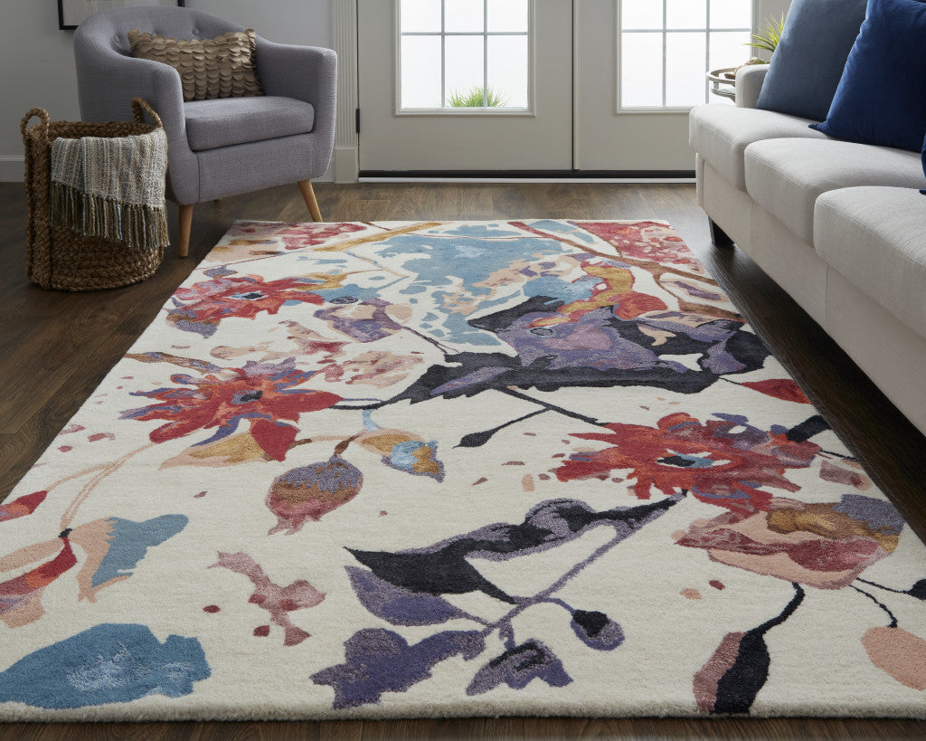 9 x 12 Blue & Red Floral Hand Tufted Rug
