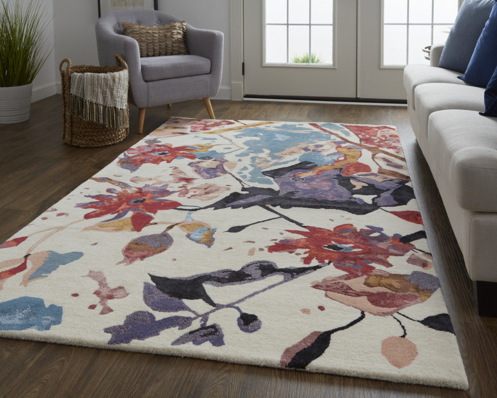 9 x 12 Blue & Red Floral Hand Tufted Rug