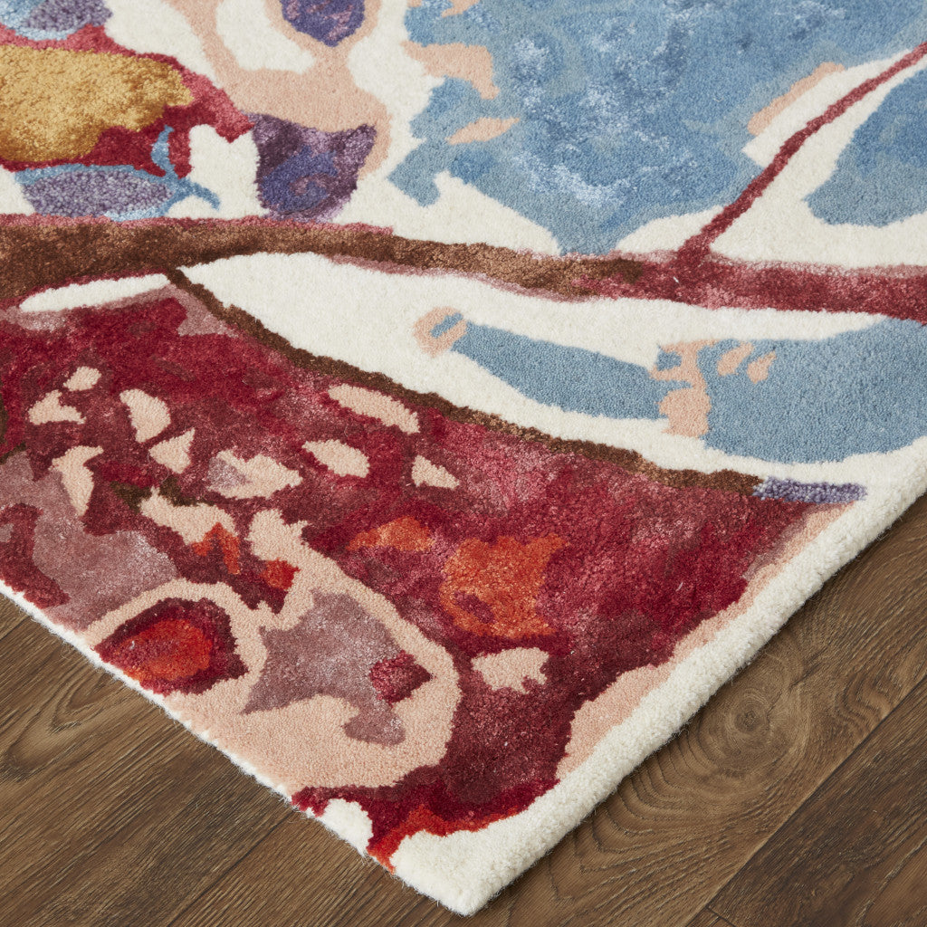 9 x 12 Blue & Red Floral Hand Tufted Rug