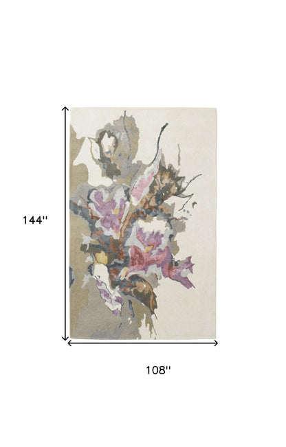 9 x 12 Pink & Green Wool Floral Hand Tufted Rug