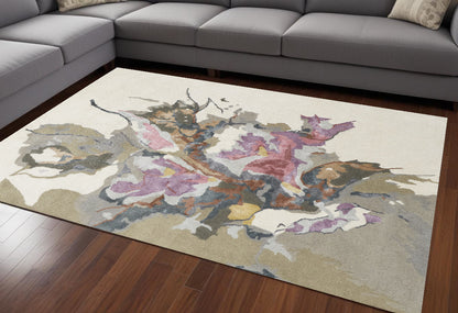 9 x 12 Pink & Green Wool Floral Hand Tufted Rug