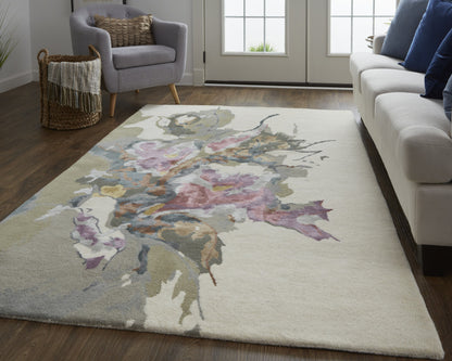 9 x 12 Pink & Green Wool Floral Hand Tufted Rug