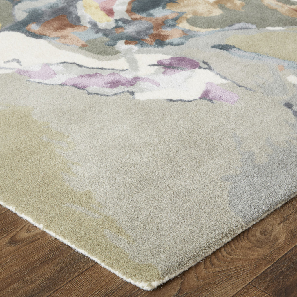 9 x 12 Pink & Green Wool Floral Hand Tufted Rug