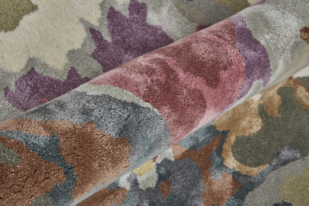9 x 12 Pink & Green Wool Floral Hand Tufted Rug