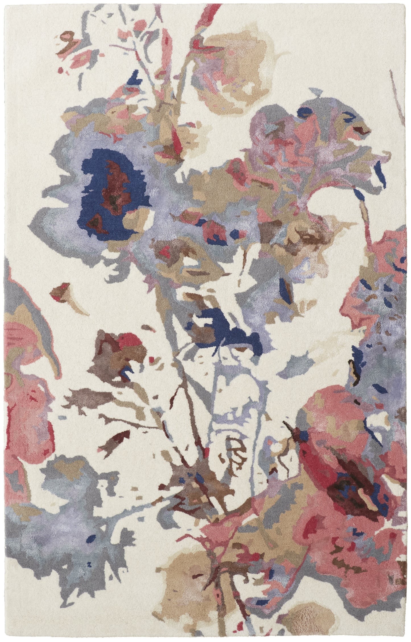 9 x 12 Ivory & Blue Wool Floral Hand Tufted Rug