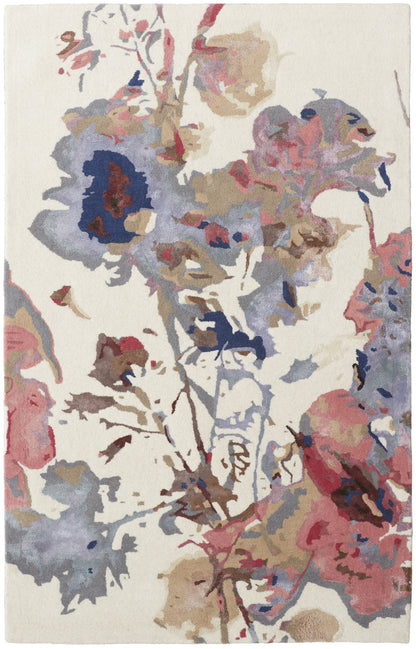 9 x 12 Ivory & Blue Wool Floral Hand Tufted Rug