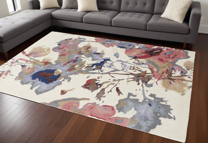 9 x 12 Ivory & Blue Wool Floral Hand Tufted Rug