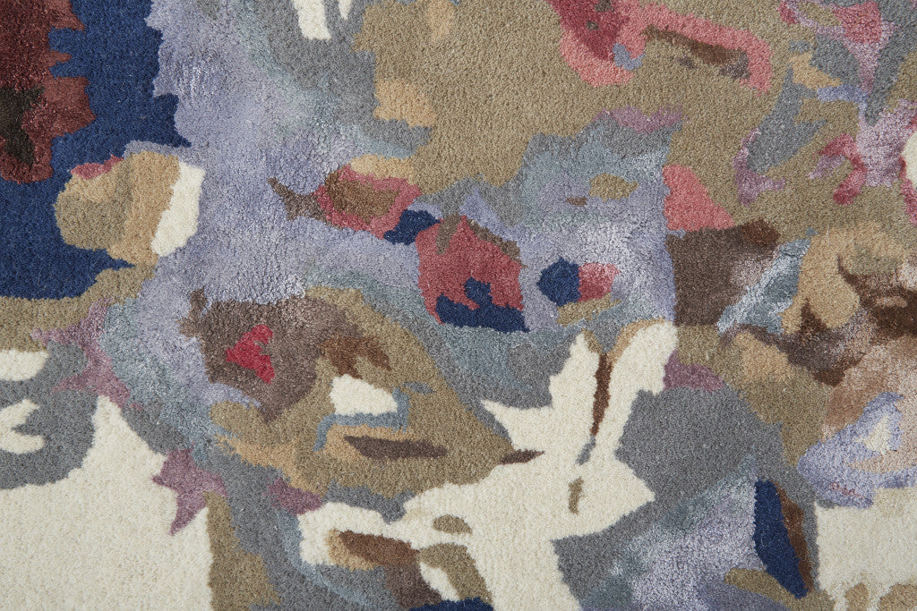 9 x 12 Ivory & Blue Wool Floral Hand Tufted Rug