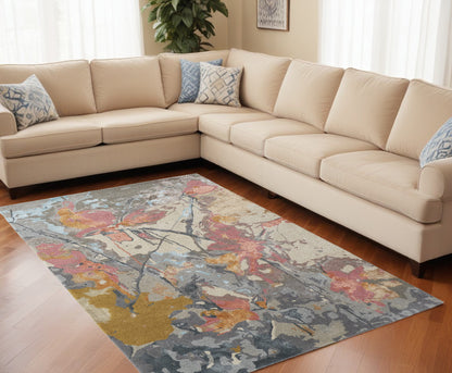 9 x 12 Ivory & Blue Wool Floral Hand Tufted Rug