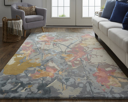 9 x 12 Ivory & Blue Wool Floral Hand Tufted Rug