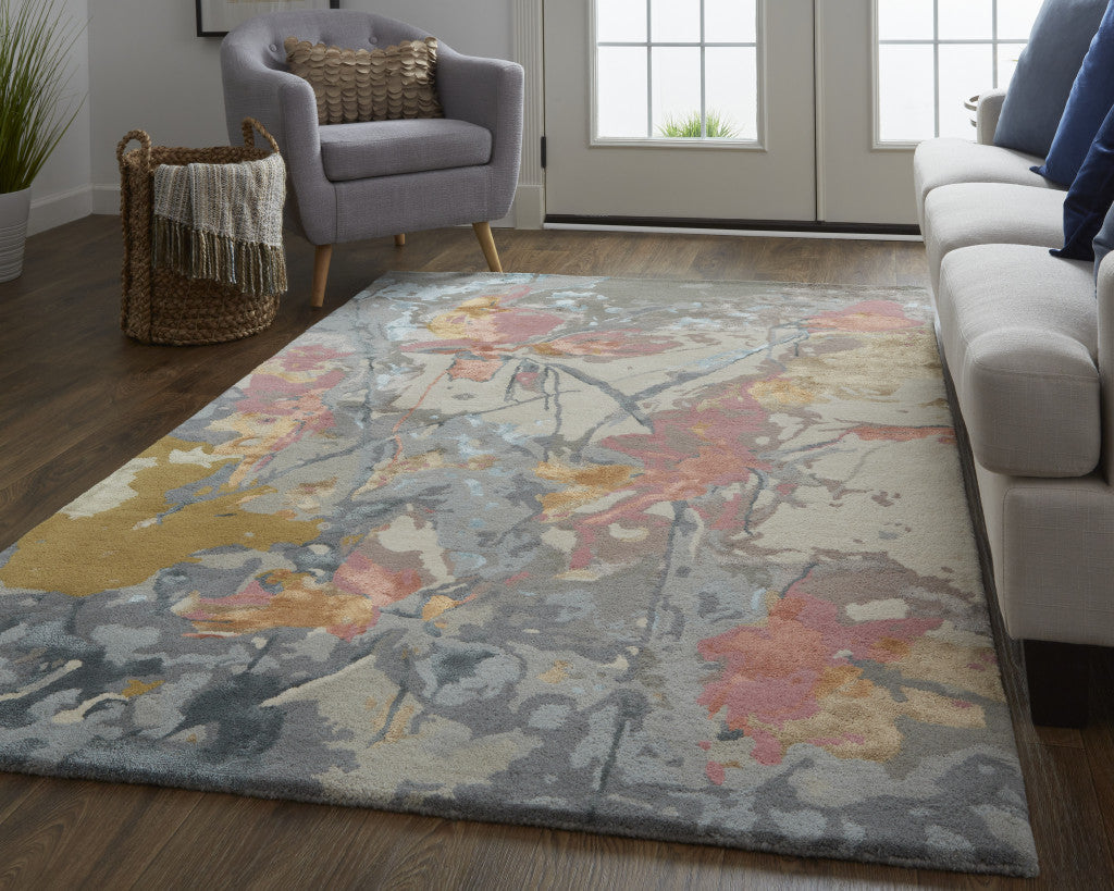 9 x 12 Ivory & Blue Wool Floral Hand Tufted Rug