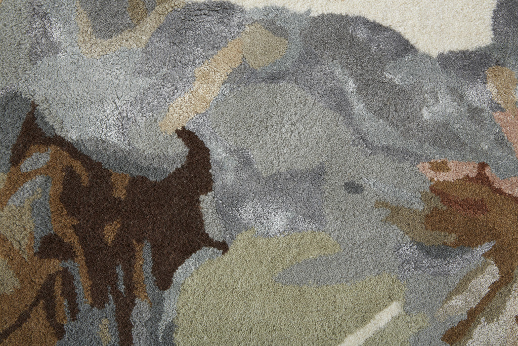 8 x 10 Tan & Gray Wool Floral Hand Tufted Rug
