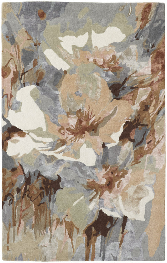 9 x 12 Tan & Gray Wool Floral Hand Tufted Rug