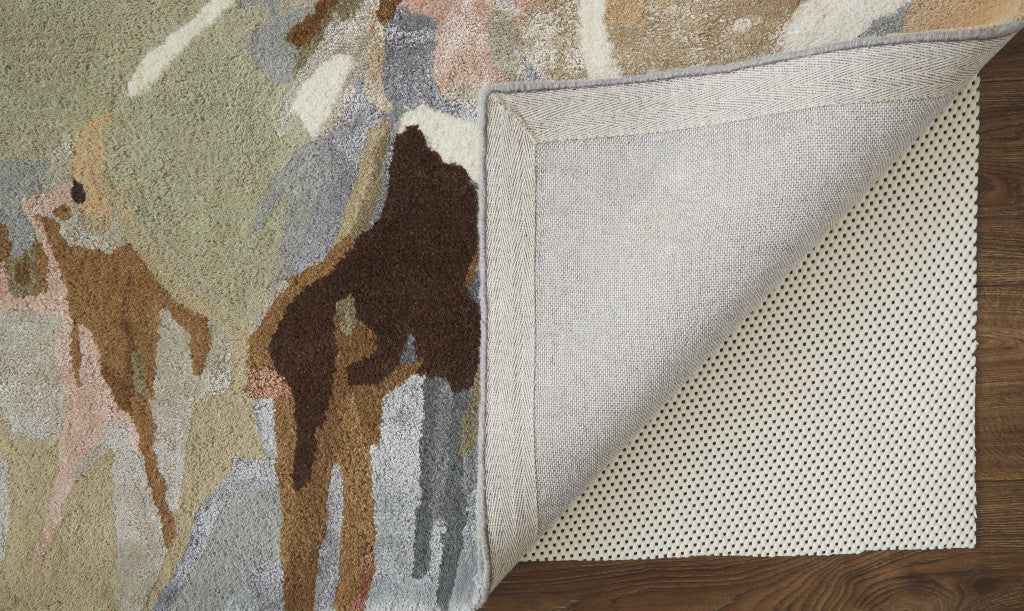 9 x 12 Tan & Gray Wool Floral Hand Tufted Rug