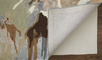 9 x 12 Tan & Gray Wool Floral Hand Tufted Rug