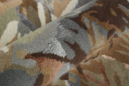 9 x 12 Tan & Gray Wool Floral Hand Tufted Rug