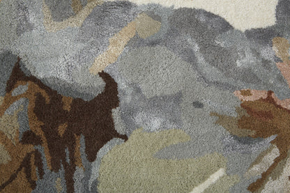 9 x 12 Tan & Gray Wool Floral Hand Tufted Rug