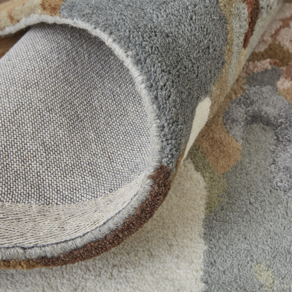 9 x 12 Tan & Gray Wool Floral Hand Tufted Rug