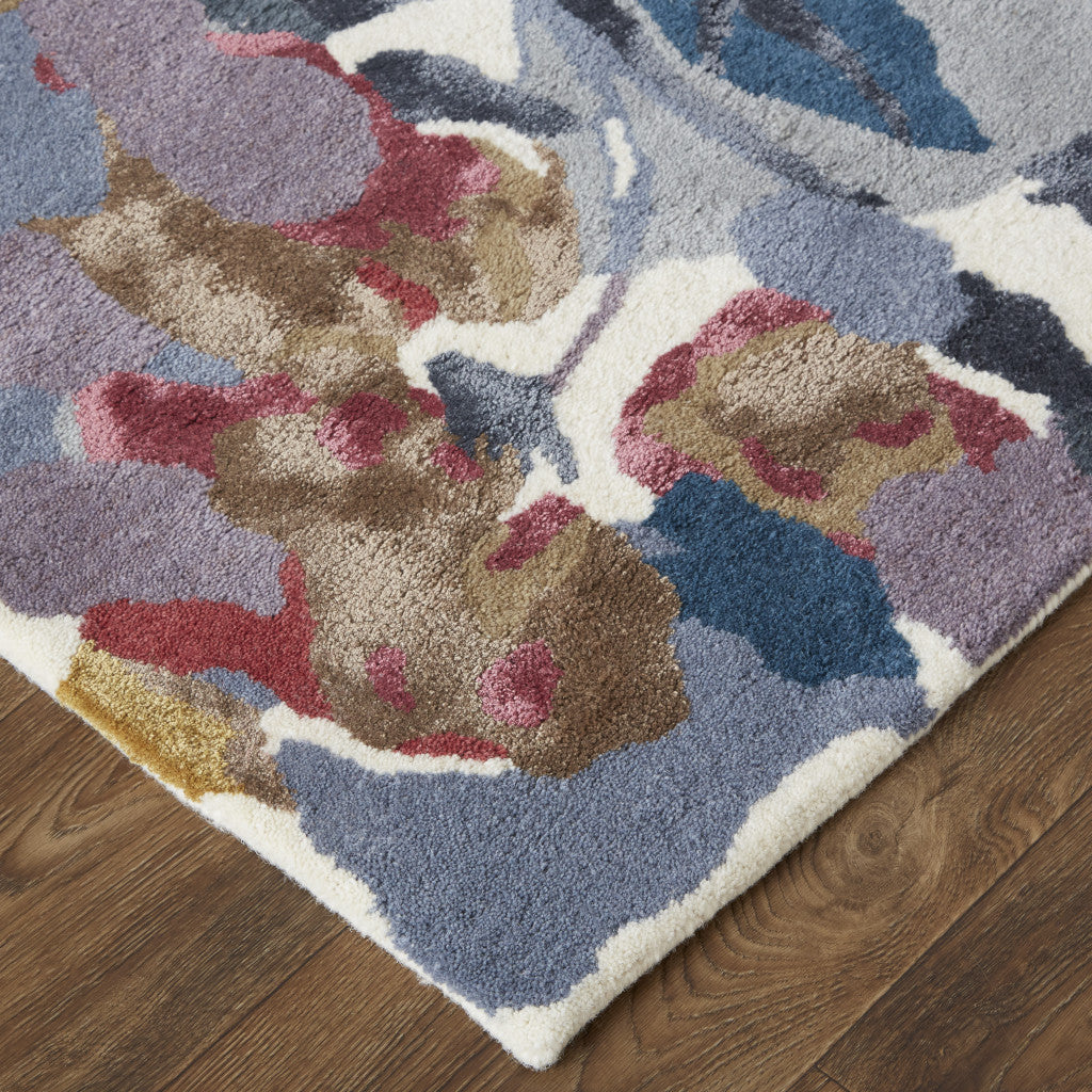 9 x 12 Blue Gray & Pink Wool Floral Hand Tufted Rug
