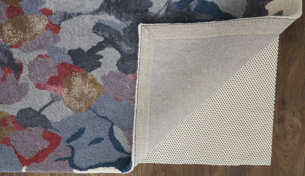 9 x 12 Blue Gray & Pink Wool Floral Hand Tufted Rug