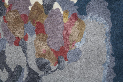 9 x 12 Blue Gray & Pink Wool Floral Hand Tufted Rug