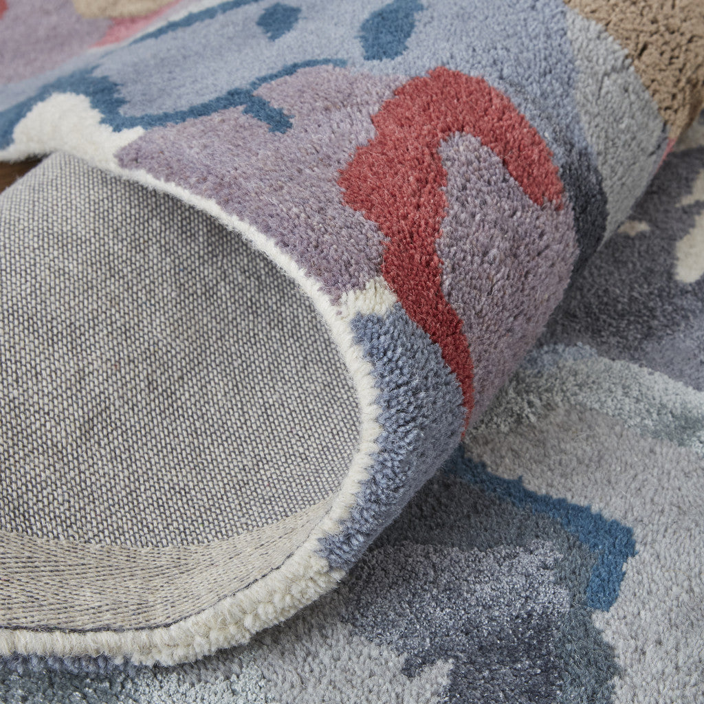 9 x 12 Blue Gray & Pink Wool Floral Hand Tufted Rug