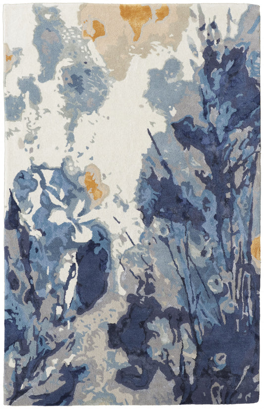 9 x 12 Blue Wool Floral Hand Tufted Rug