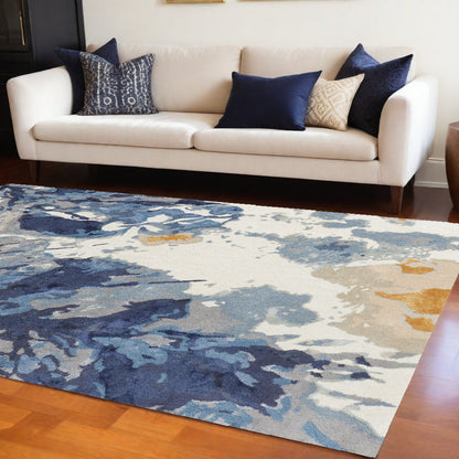 9 x 12 Blue Wool Floral Hand Tufted Rug