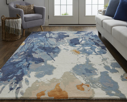 9 x 12 Blue Wool Floral Hand Tufted Rug