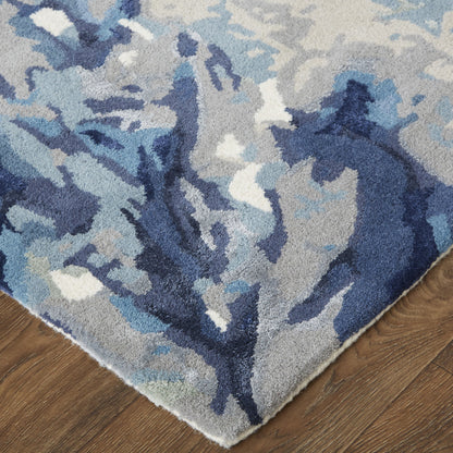 9 x 12 Blue Wool Floral Hand Tufted Rug