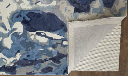 9 x 12 Blue Wool Floral Hand Tufted Rug