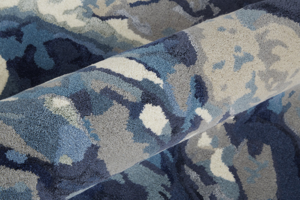 9 x 12 Blue Wool Floral Hand Tufted Rug