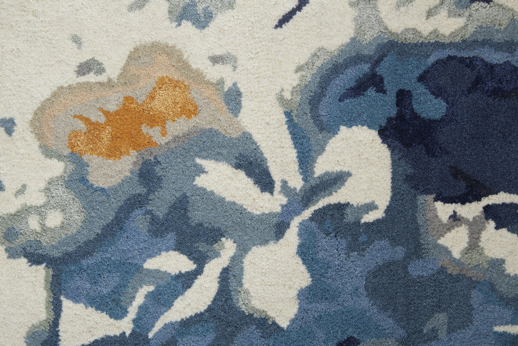 9 x 12 Blue Wool Floral Hand Tufted Rug