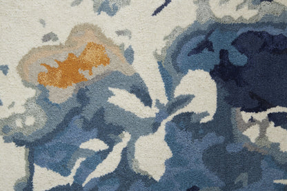 9 x 12 Blue Wool Floral Hand Tufted Rug