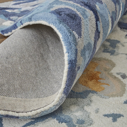 9 x 12 Blue Wool Floral Hand Tufted Rug