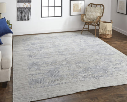 8 x 10 Gray & Blue Hand Woven Rug