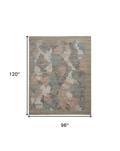 8 x 10 Pink Blue & Taupe Hand Woven Rug
