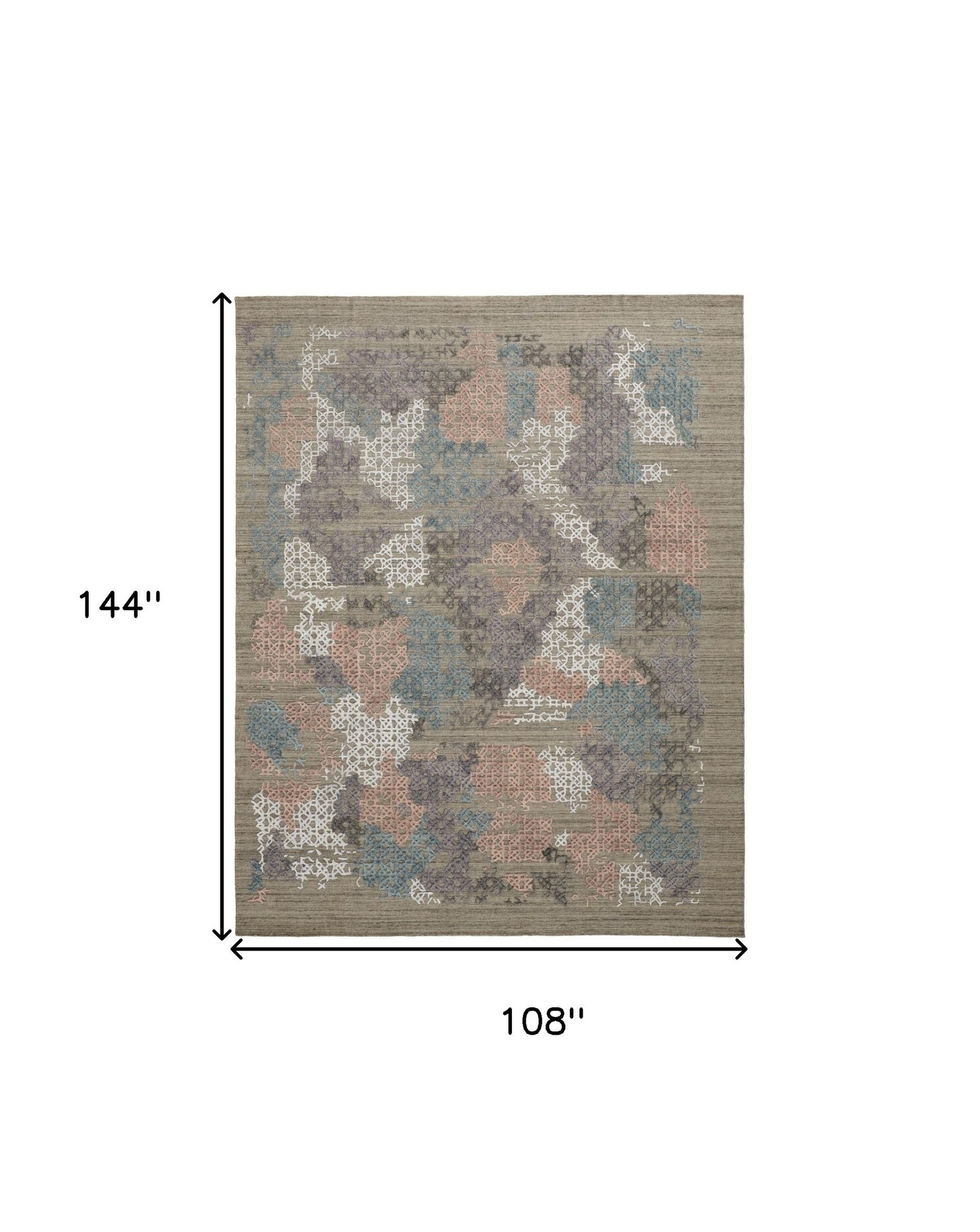 9 x 12 Pink Blue & Taupe Hand Woven Rug