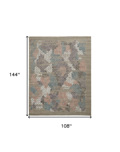 9 x 12 Pink Blue & Taupe Hand Woven Rug